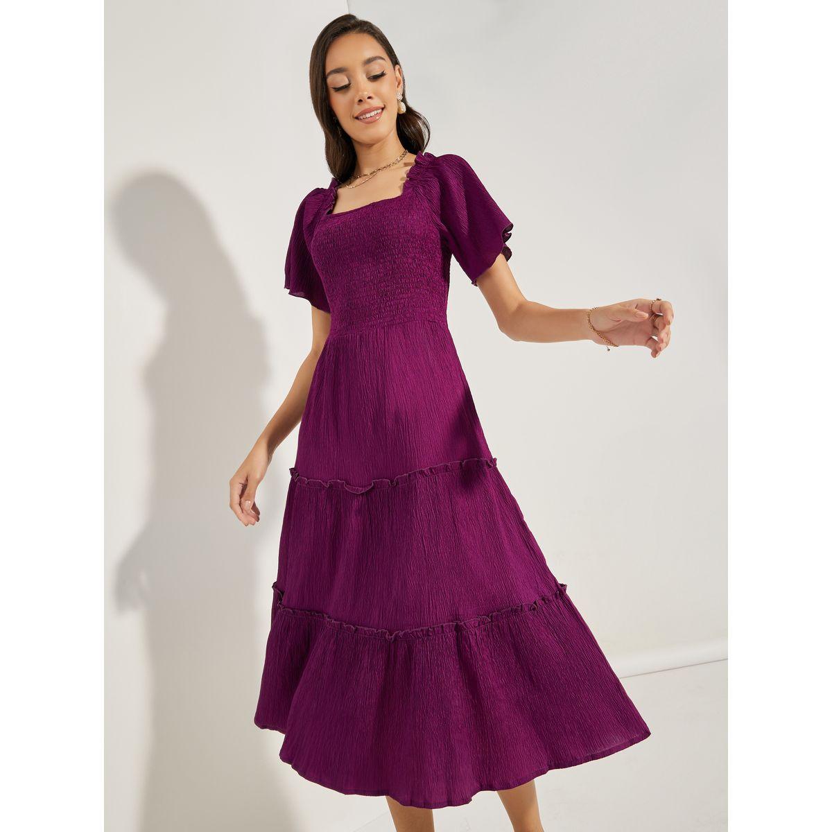 فستان ميدي بكسرات وياقة واسعة-women-clothing-dresses-image-2