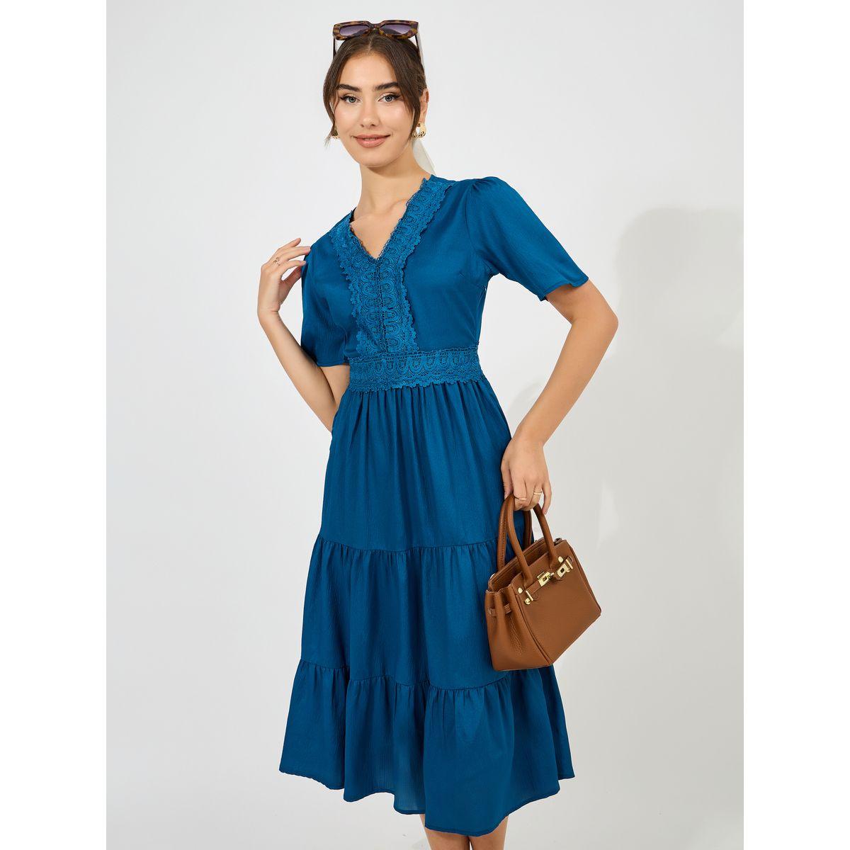 فستان ميدي بكسرات وتفاصيل دانتيل-women-clothing-dresses-image-2