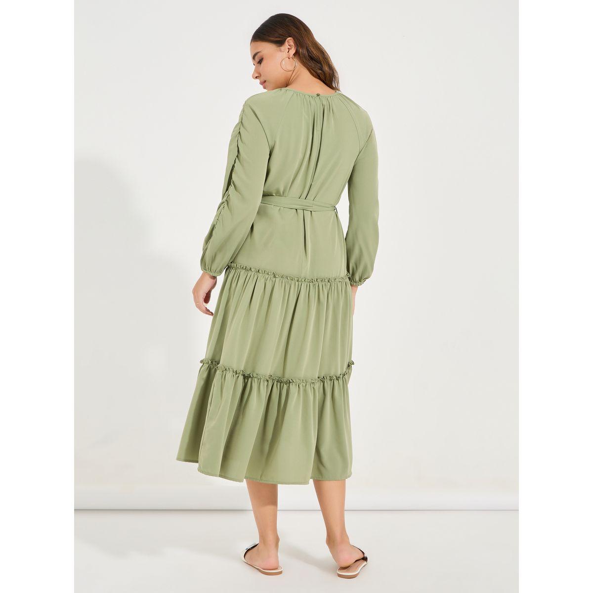 فستان ميدي سادة بكسرات مع اكمام طويلة-women-clothing-dresses-image-6