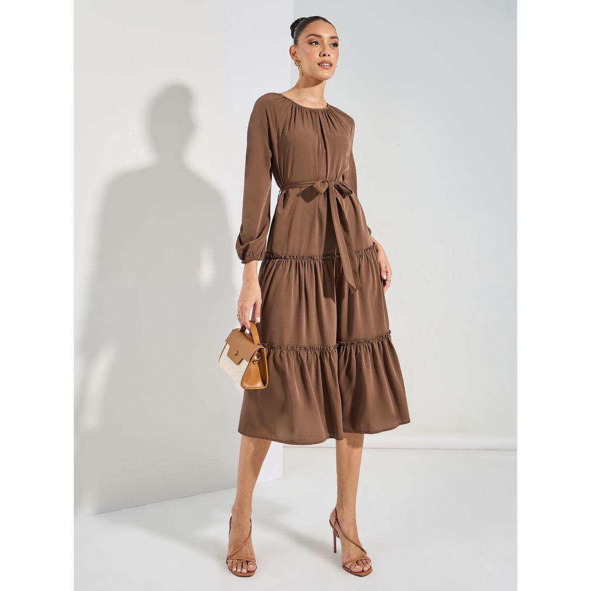 Styli Plain Long Sleeves Tiered Midi Dress-women-clothing-dresses-image-1