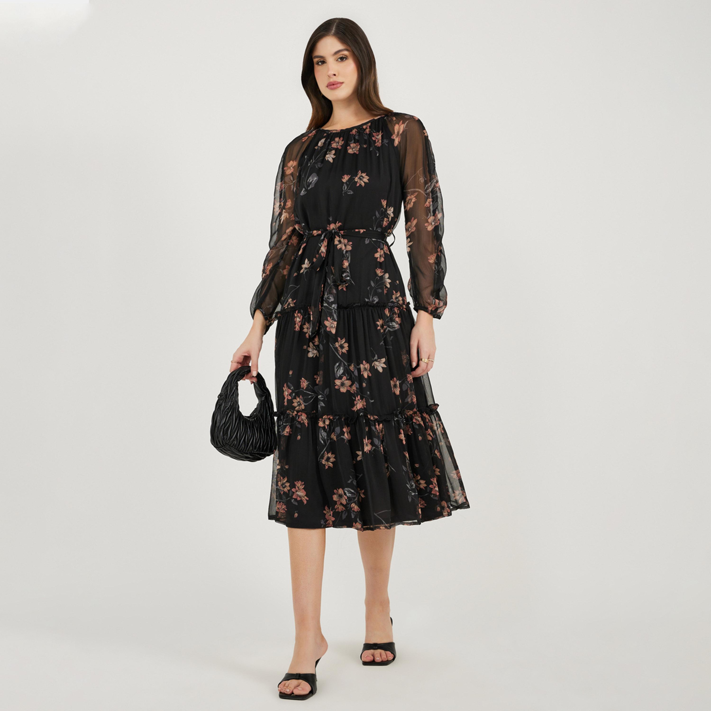Styli Floral Print Long Sleeves Tiered Midi Dress-women-clothing-dresses-image-3
