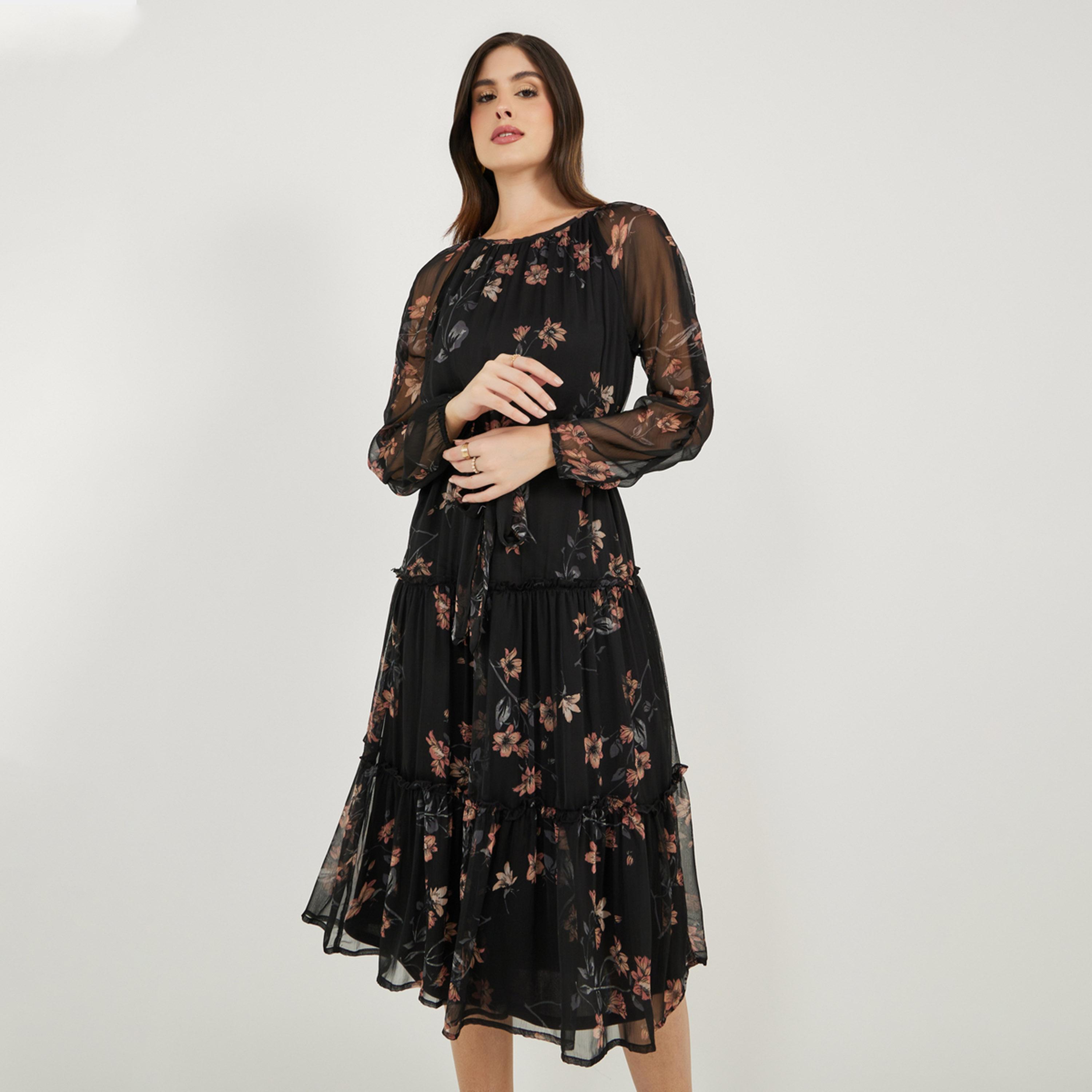 Styli Floral Print Long Sleeves Tiered Midi Dress-women-clothing-dresses-image-4
