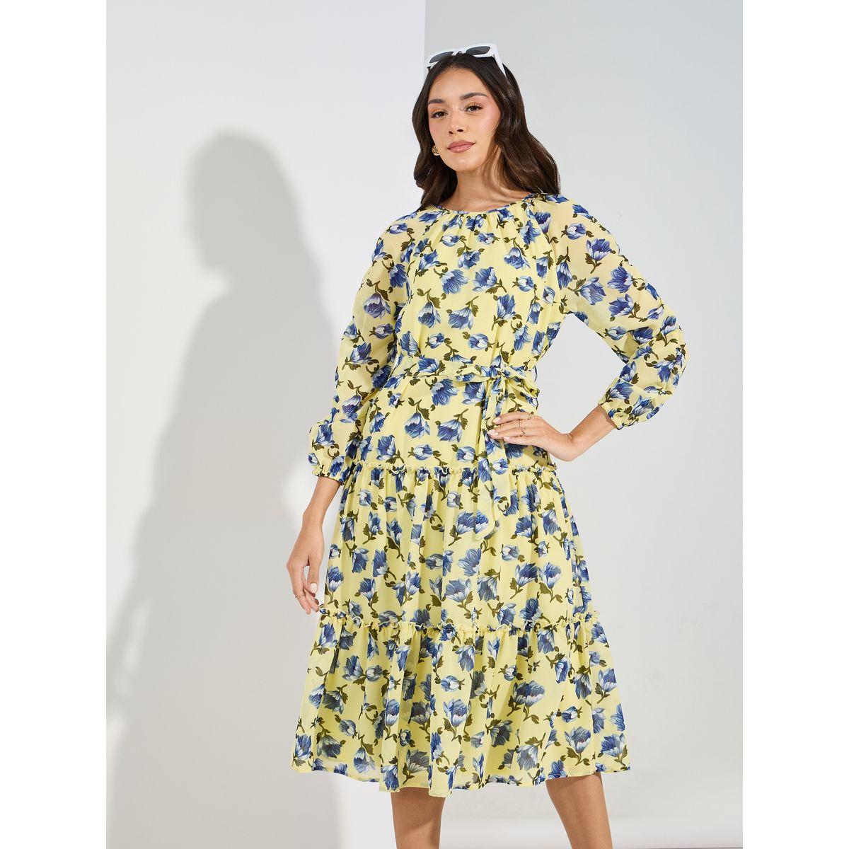 Styli Floral Tiered Midi Dress with Tie Belt-women-clothing-dresses-image-2