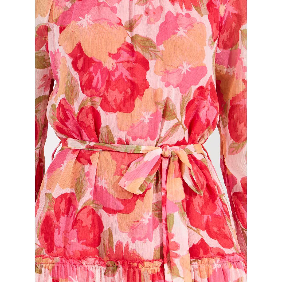 فستان ميدي بكسرات وطبعة زهور مع حزام خصر-women-clothing-dresses-image-3