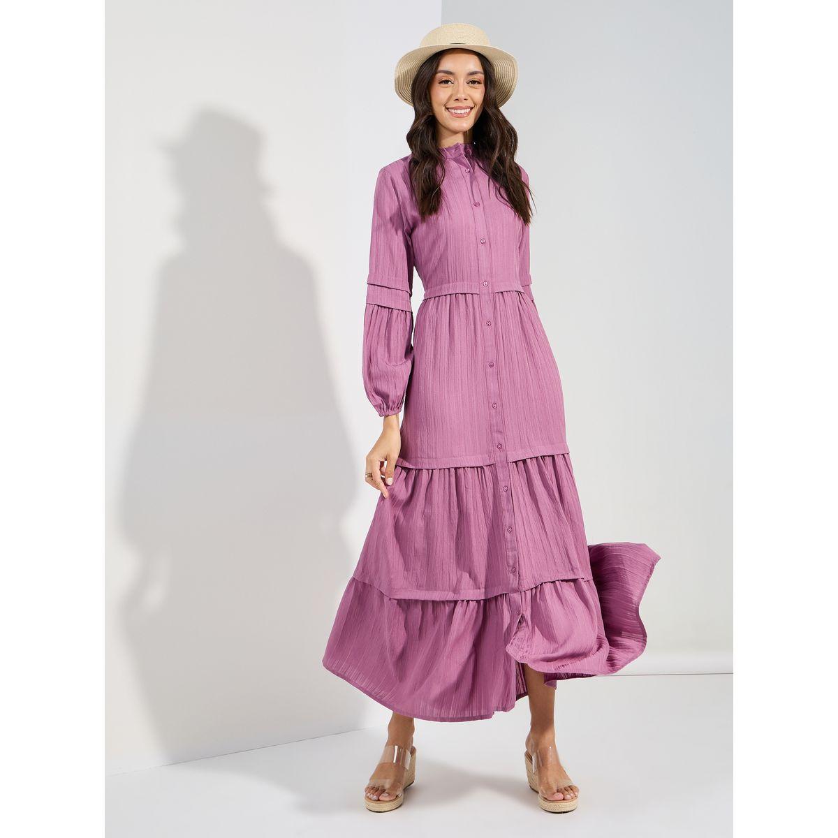 Styli Front Button Detail Textured Maxi Dress-women-clothing-dresses-image-1