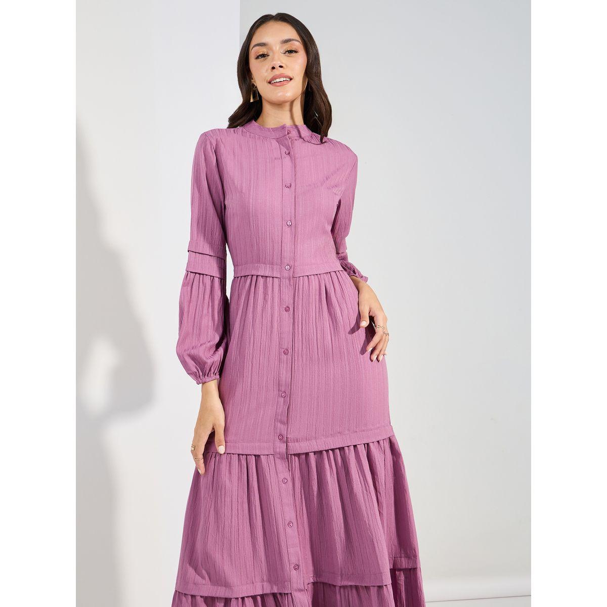 Styli Front Button Detail Textured Maxi Dress-women-clothing-dresses-image-2