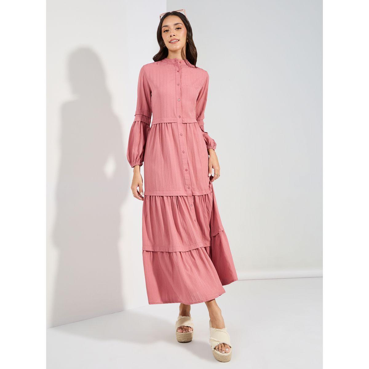 Styli Front Button Detail Textured Maxi Dress-women-clothing-dresses-image-1