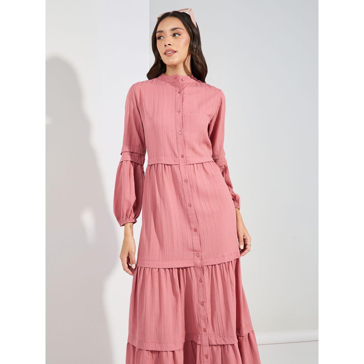 Styli Front Button Detail Textured Maxi Dress-women-clothing-dresses-image-2