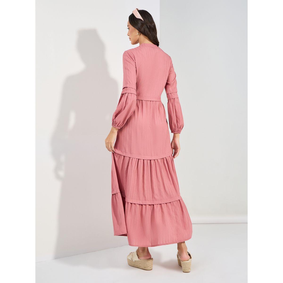 Styli Front Button Detail Textured Maxi Dress-women-clothing-dresses-image-4