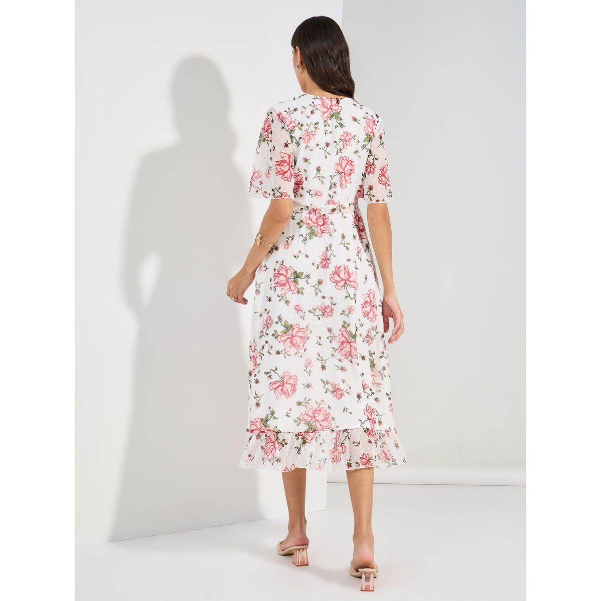 فستان ميدي بنمط لف وطبعة زهور-women-clothing-dresses-image-4