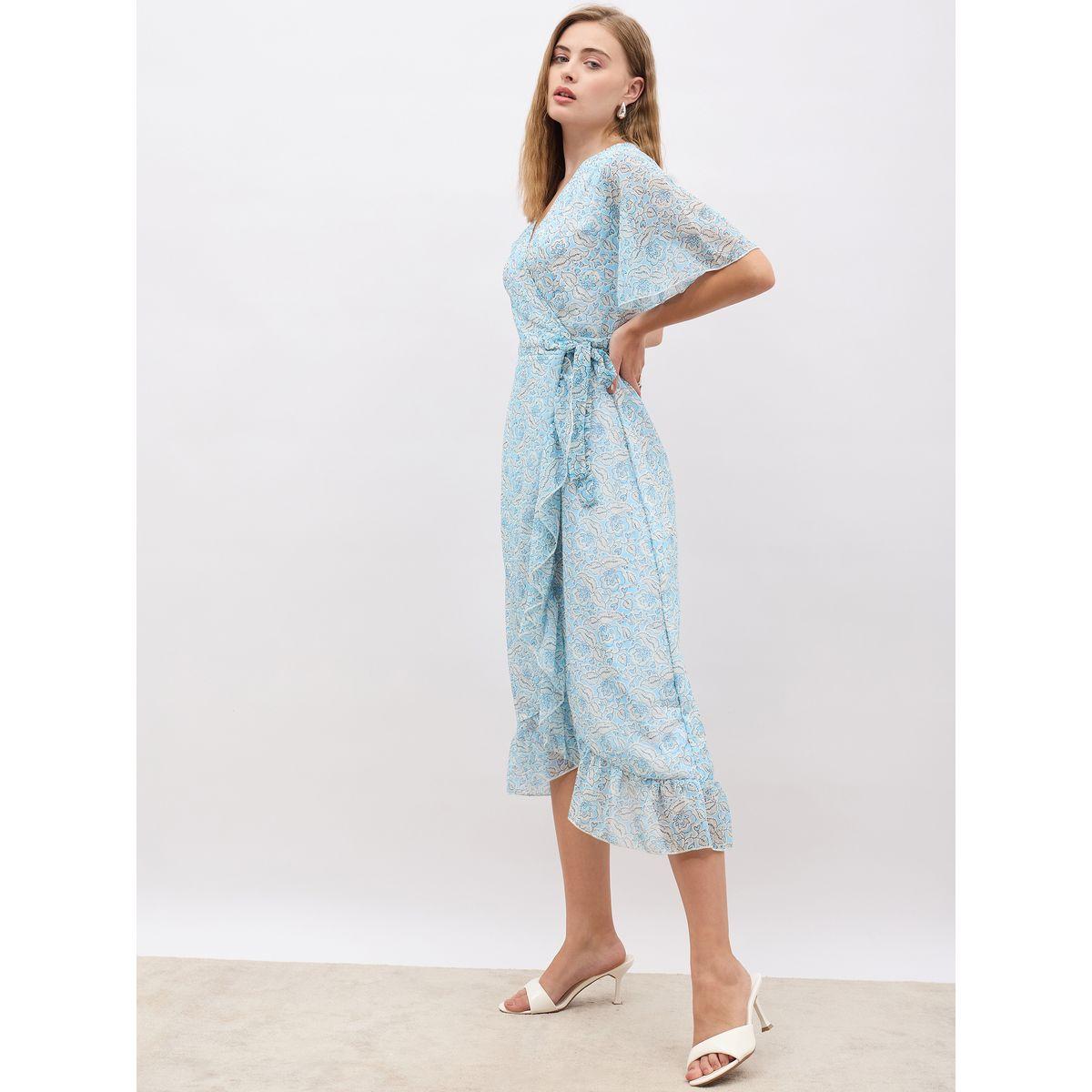 Styli Floral Print V Neck Wrap Midi Dress with Ruffle Hem-women-clothing-dresses-image-3