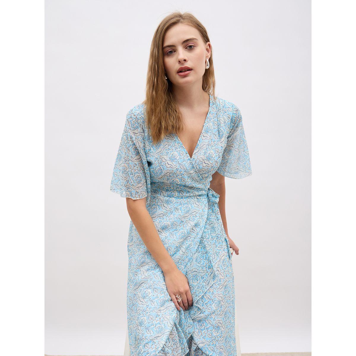 Styli Floral Print V Neck Wrap Midi Dress with Ruffle Hem-women-clothing-dresses-image-6