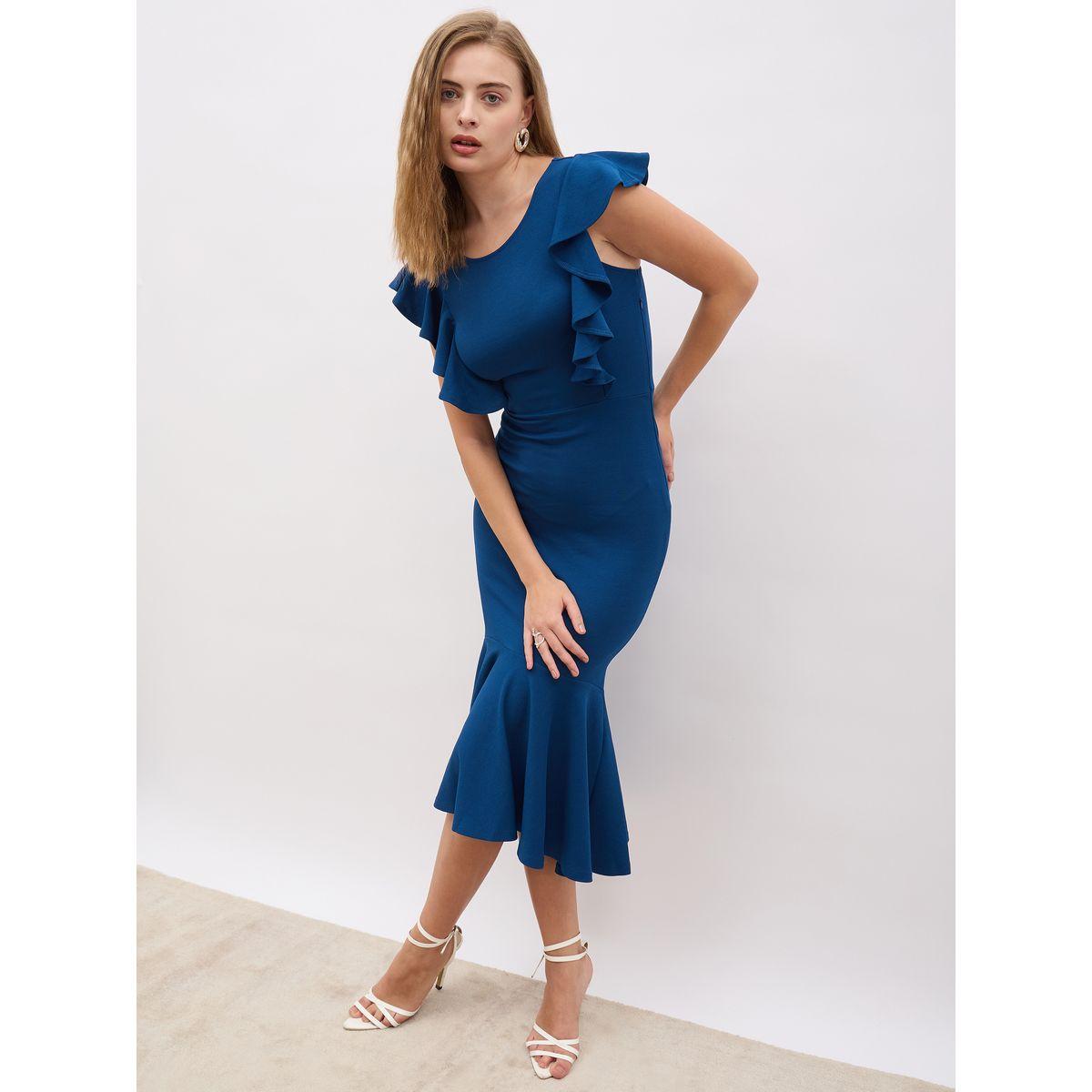 فستان ميدي بديكون بحافة ميرميد وكشكش-women-clothing-dresses-image-1