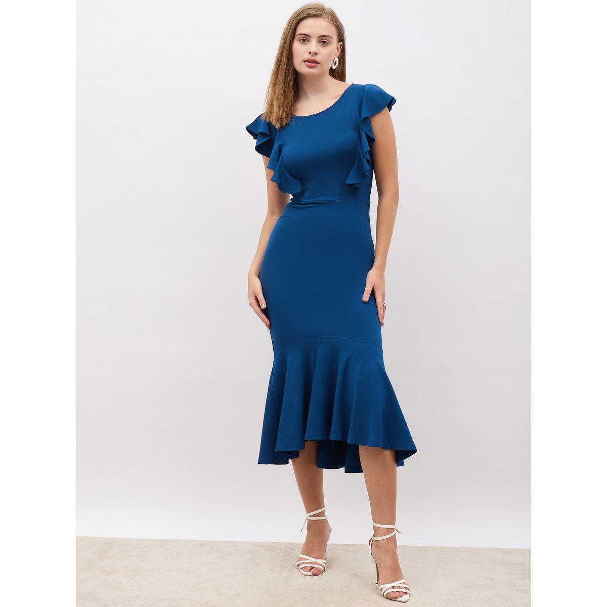 فستان ميدي بديكون بحافة ميرميد وكشكش-women-clothing-dresses-image-2