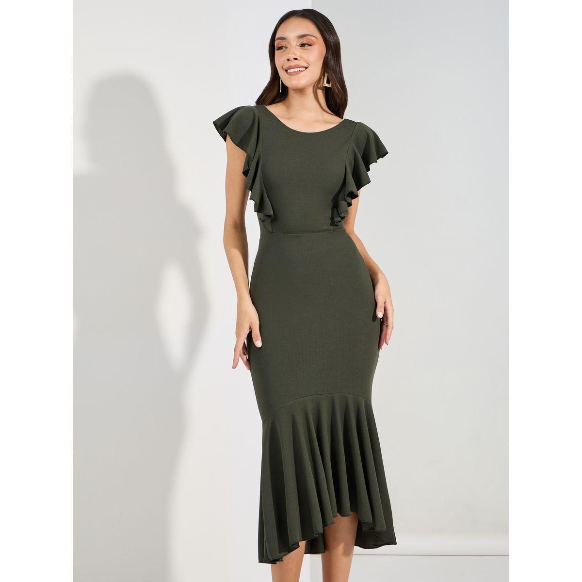 فستان ميدي ضيق مع حافة ميرميد بكشكش-women-clothing-dresses-image-2