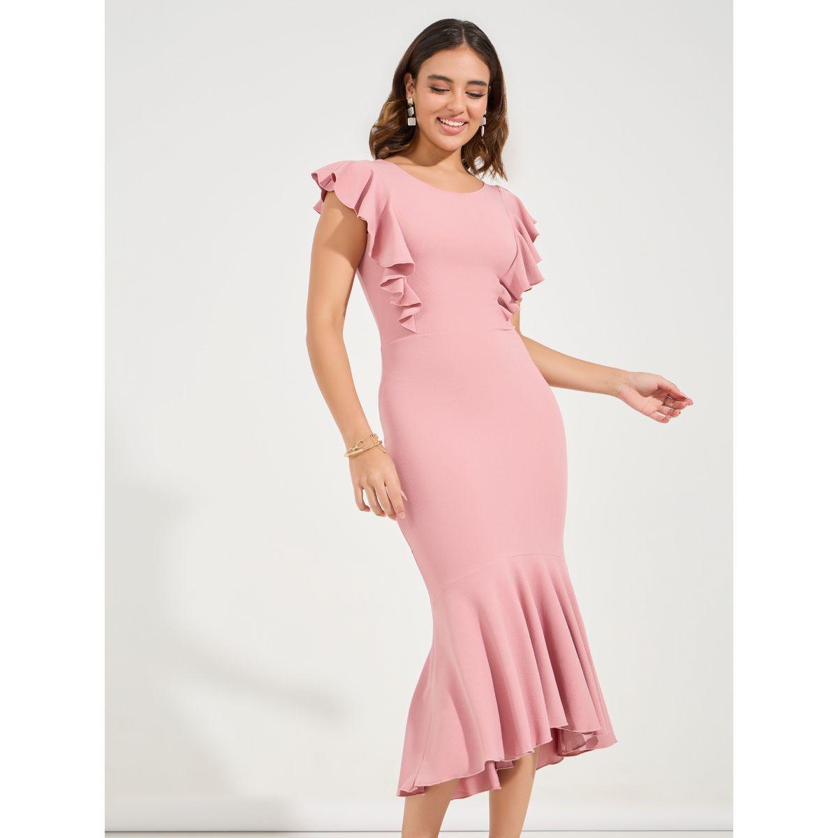 فستان ميدي بديكون بحافة ميرميد وكشكش-women-clothing-dresses-image-2