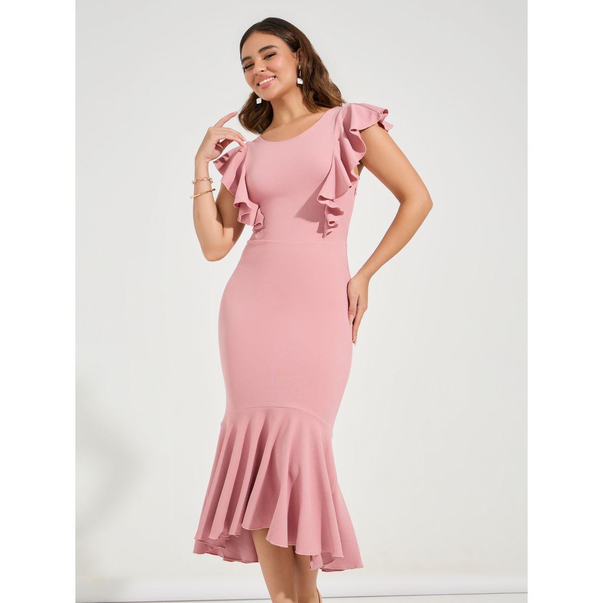 فستان ميدي بديكون بحافة ميرميد وكشكش-women-clothing-dresses-image-5