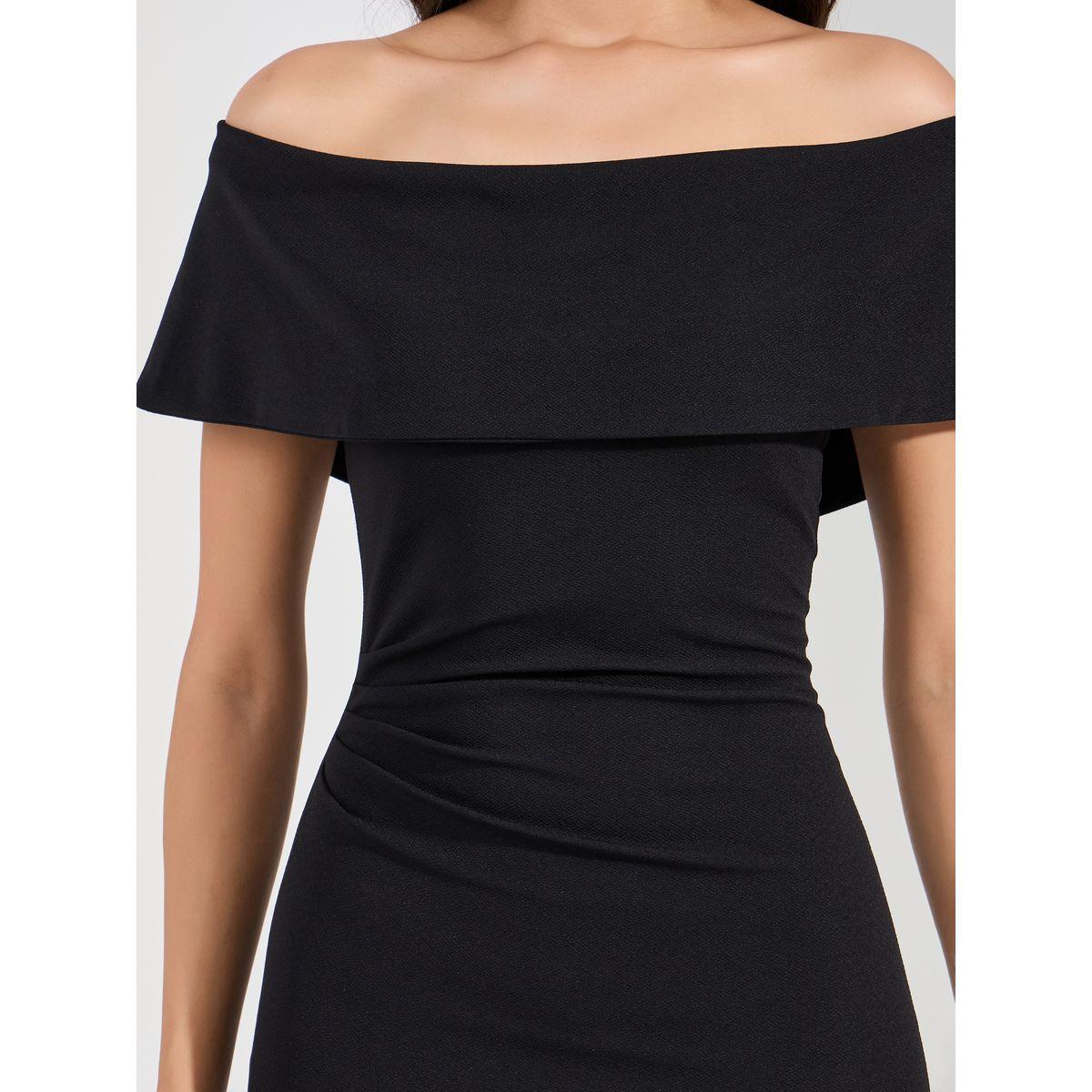 فستان ميدي ضيق سادة باكتاف مكشوفة-women-clothing-dresses-image-3