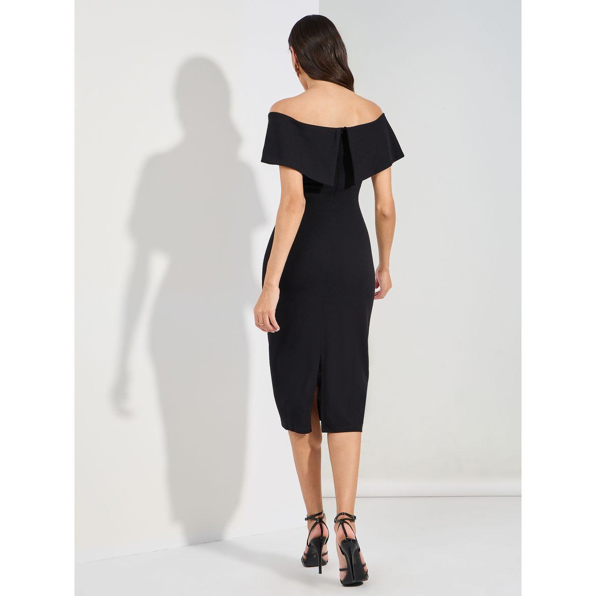 فستان ميدي ضيق سادة باكتاف مكشوفة-women-clothing-dresses-image-4