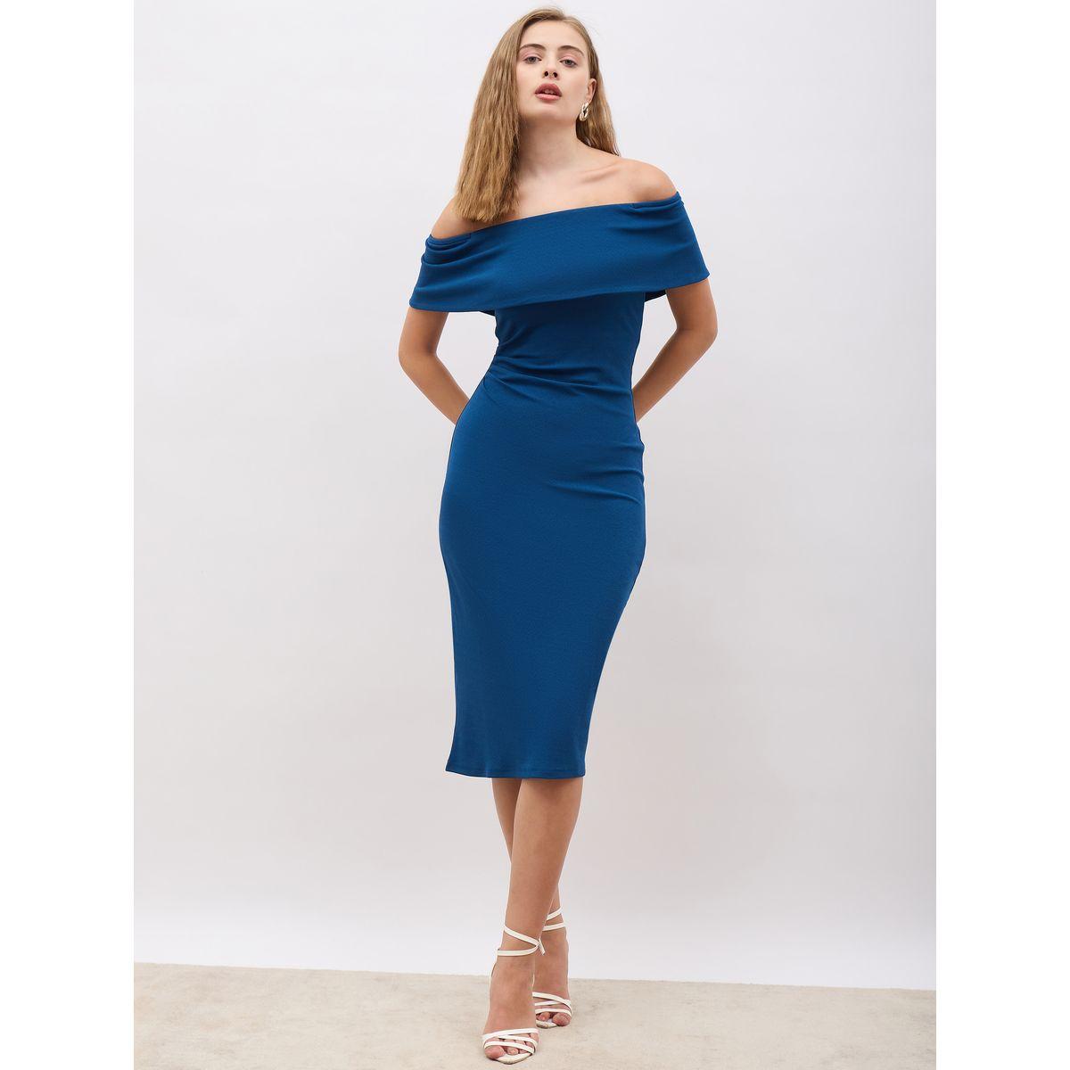 Styli  Plain Off Shoulder Neck Bodycon Midi Dress-women-clothing-dresses-image-2