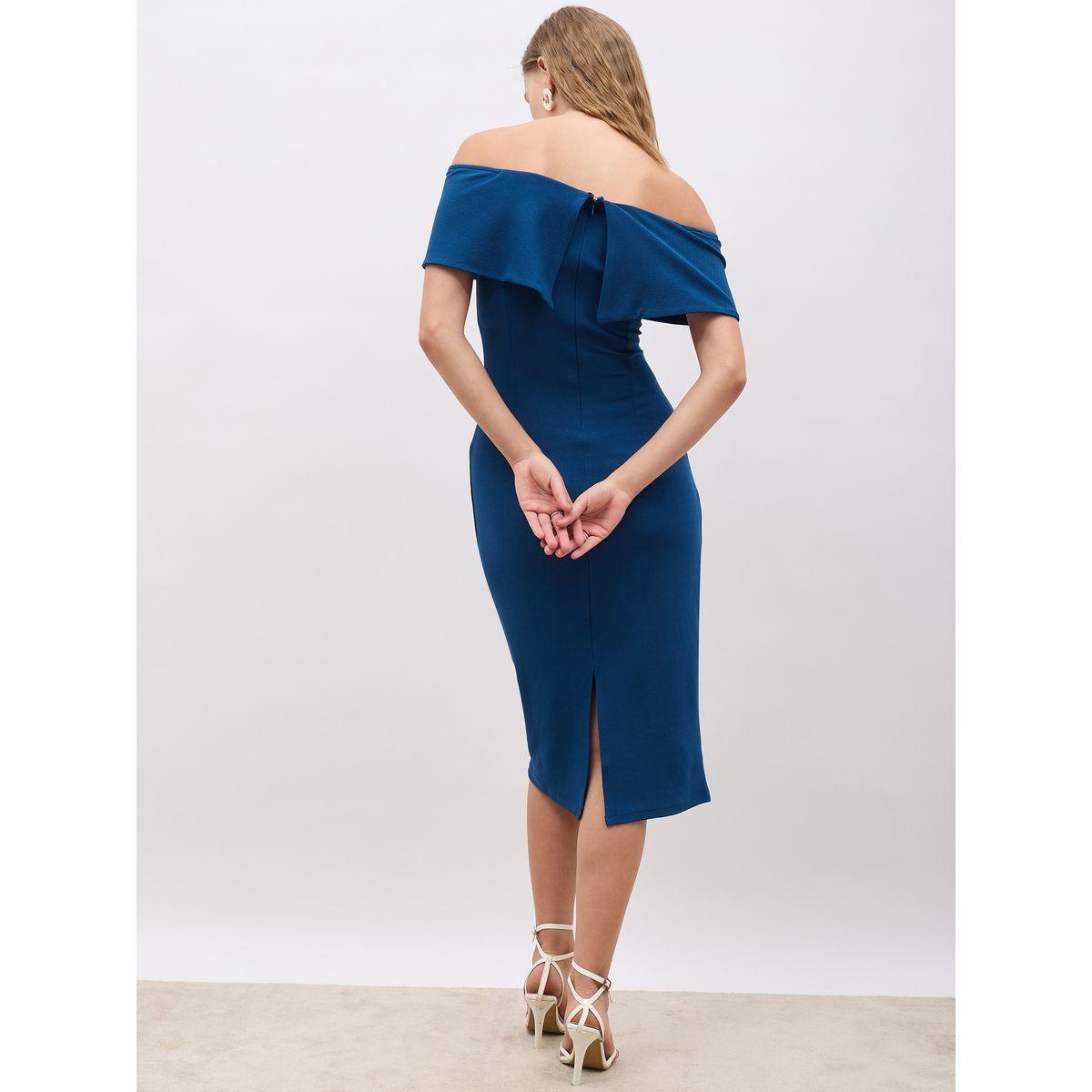 فستان ميدي بديكون سادة بأكتاف مكشوفة-women-clothing-dresses-image-5