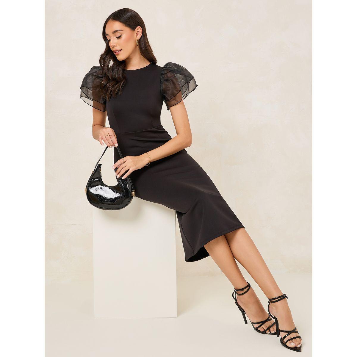 Styli Organza Sleeves Sheath Midi Dress-women-clothing-dresses-image-1