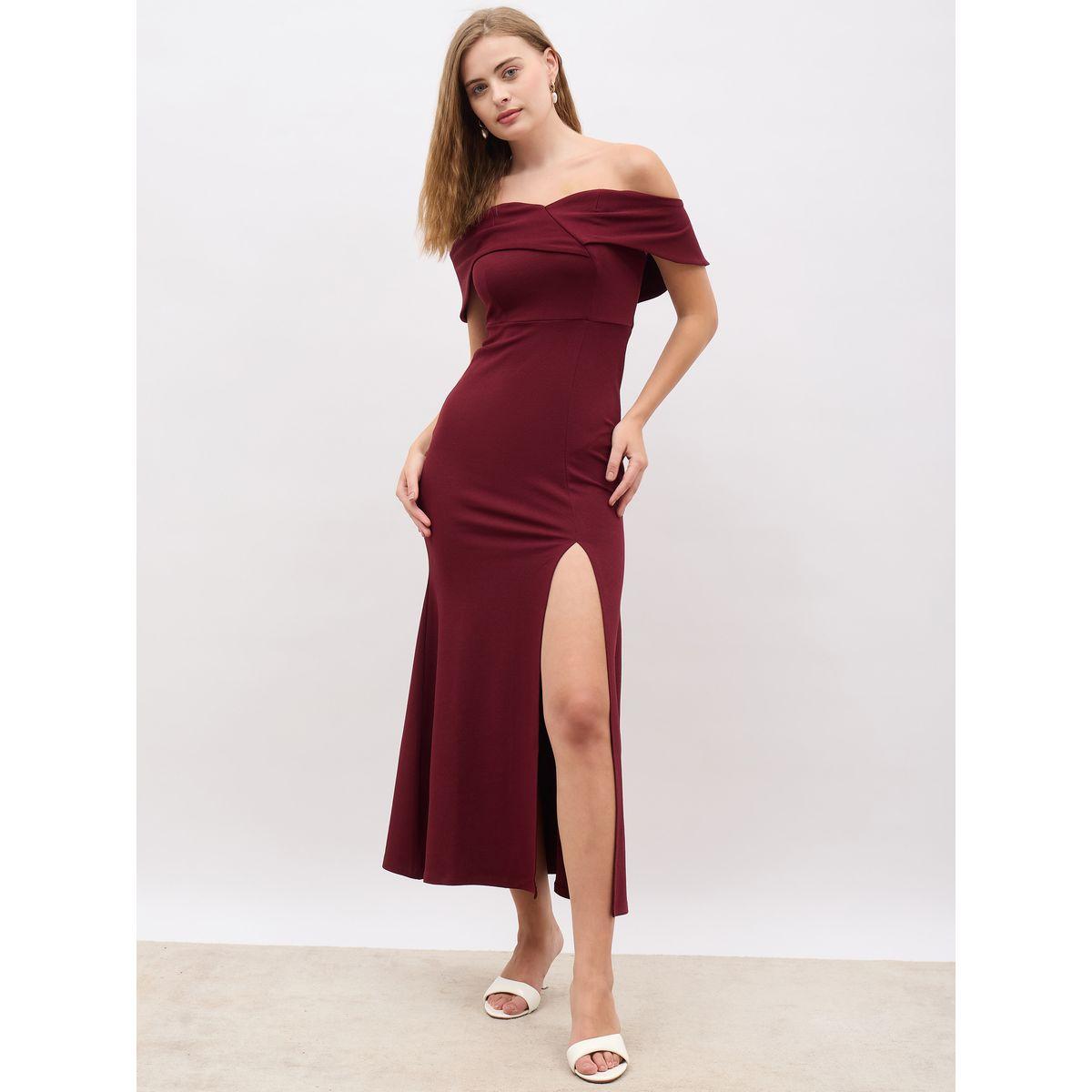Styli Off Shoulder Sheath Maxi Dress with Front Split-women-clothing-dresses-image-2