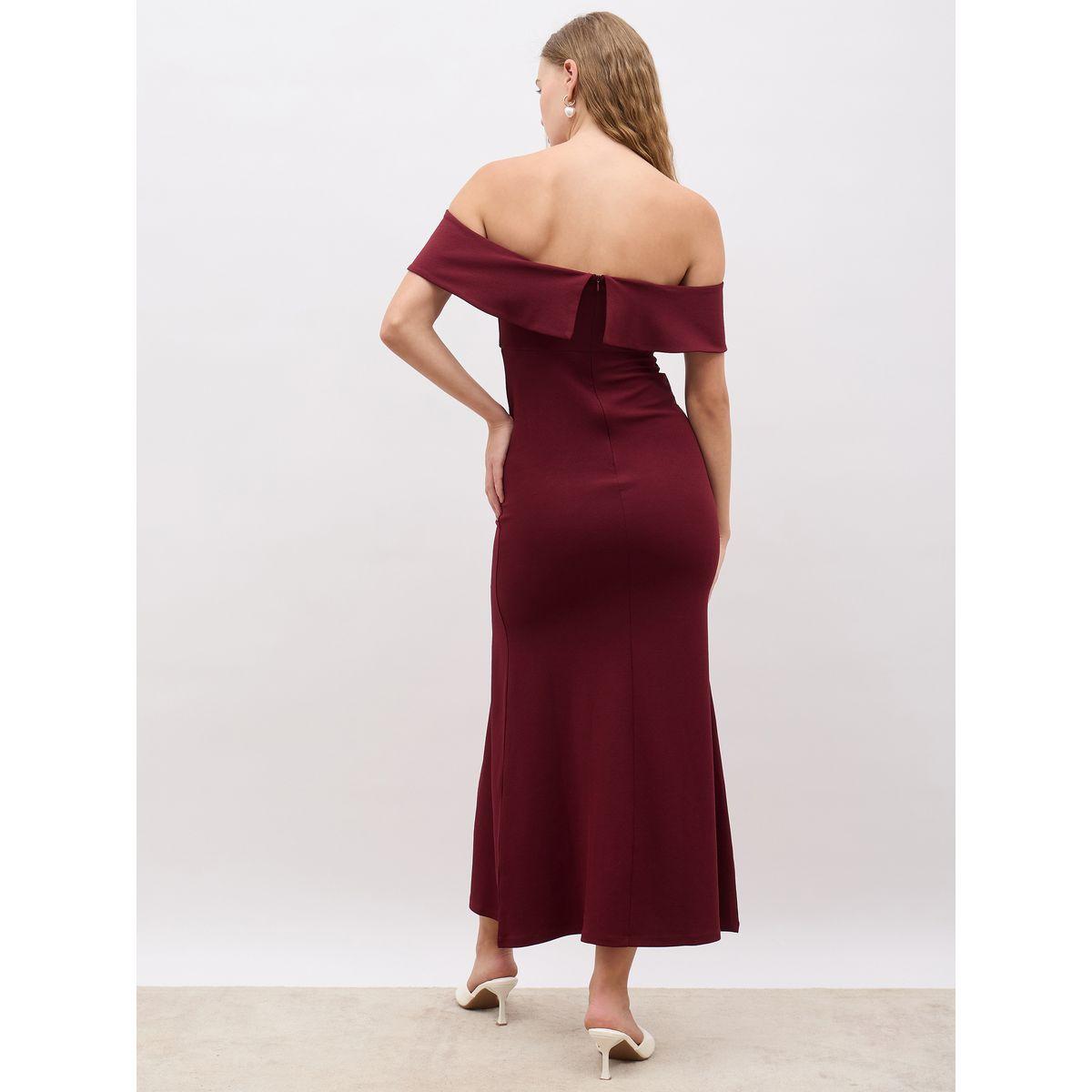 Styli Off Shoulder Sheath Maxi Dress with Front Split-women-clothing-dresses-image-5