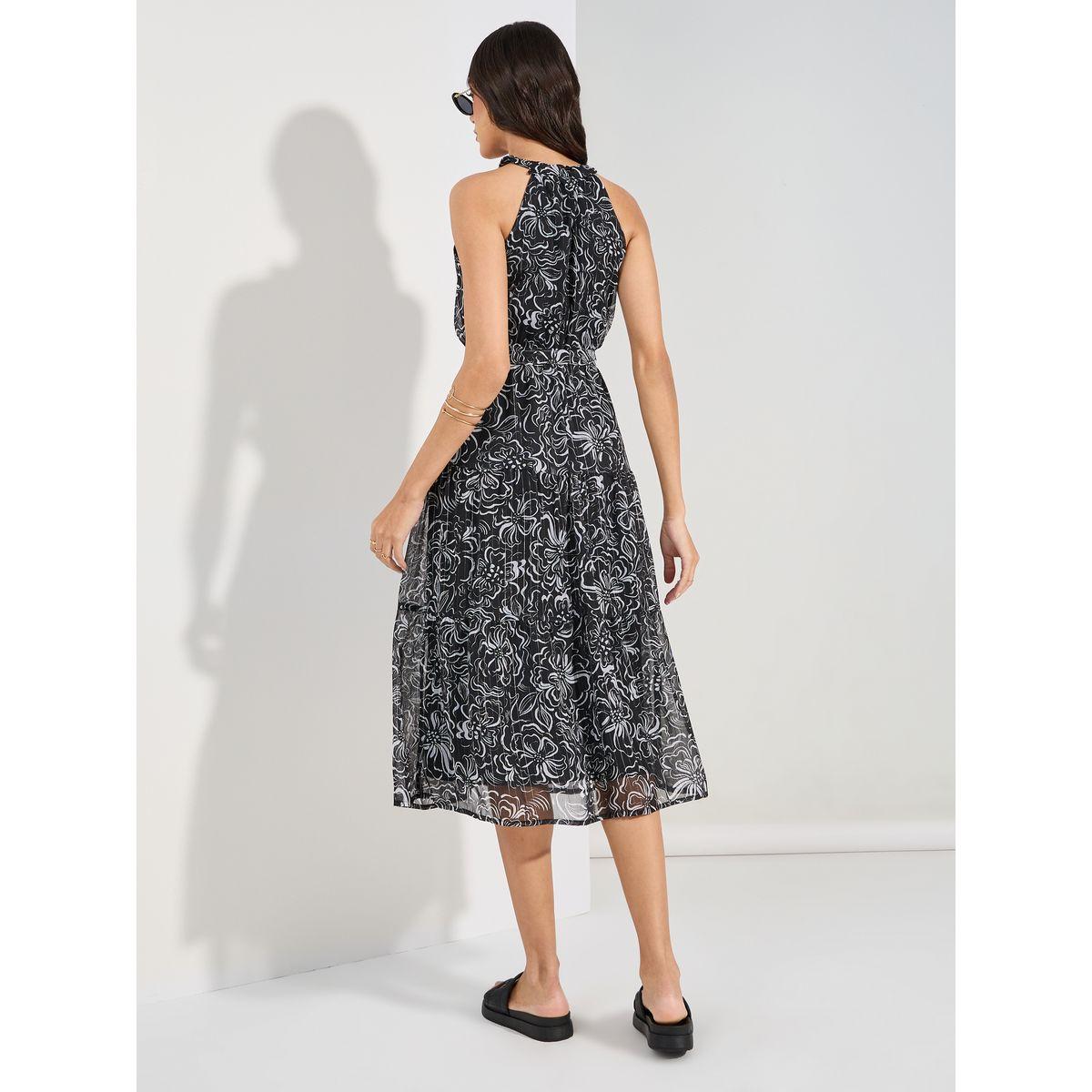 Styli Halter Neck Tiered Midi Dress with Tie Belt-women-clothing-dresses-image-4