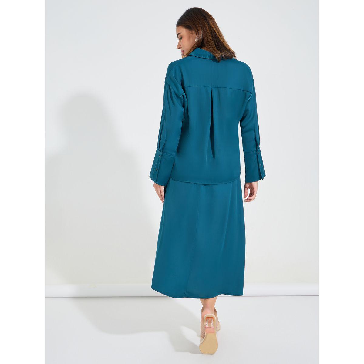 طقم منسق من تنورة ميدي مع بلوزة سادة بازرار-women-clothing-coordsets-image-6