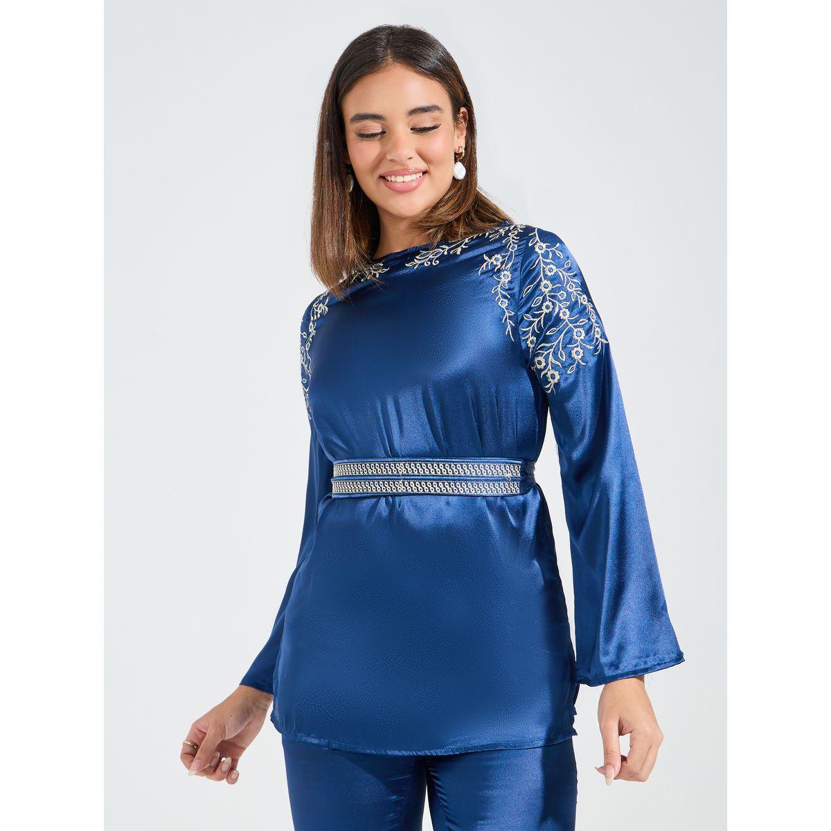 Styli Limited Embroidered Panel Belted Top & Pants Co-Ords-women-clothing-coordsets-image-2