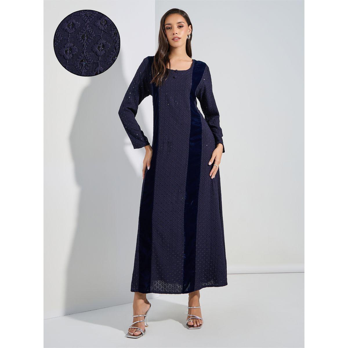 Maxim Creation X Styli  Sequined Embroidery Kaftan with Velvet Patchwork-women-arabicclothing-kaftan-image-1