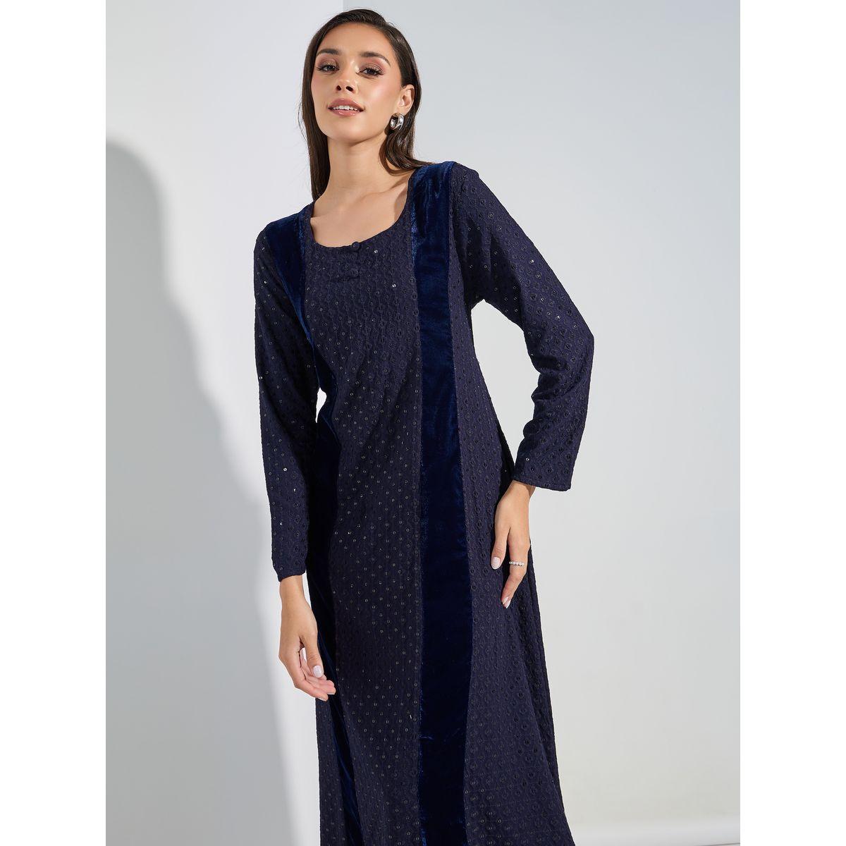 Maxim Creation X Styli  Sequined Embroidery Kaftan with Velvet Patchwork-women-arabicclothing-kaftan-image-2