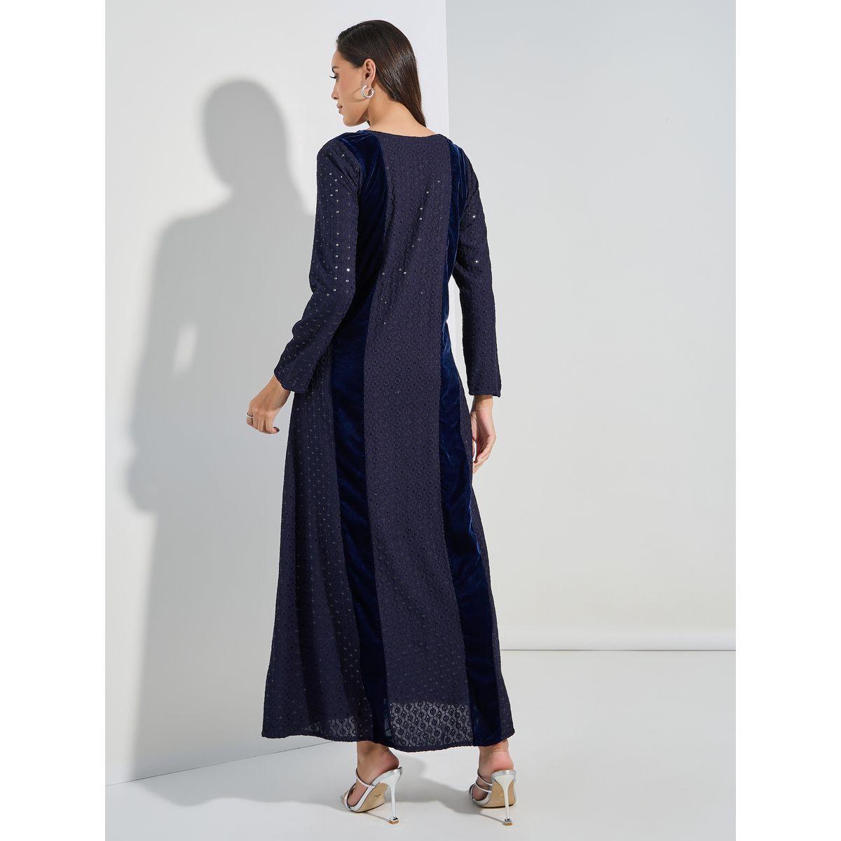 Maxim Creation X Styli  Sequined Embroidery Kaftan with Velvet Patchwork-women-arabicclothing-kaftan-image-4