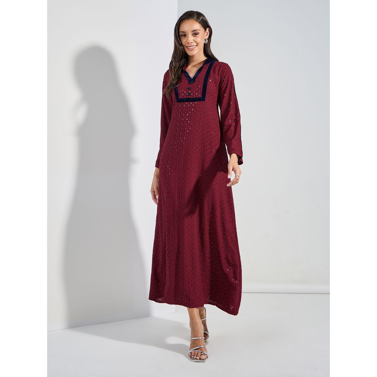 قفطان مُطرّز مع ترتر وتداخلات مخمل مرقعة ماكسيم كرييشن × ستايلي-women-arabicclothing-kaftan-image-2