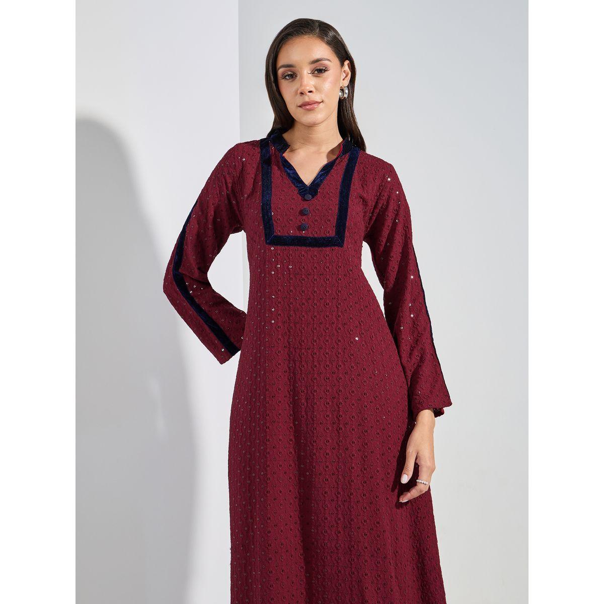 Maxim Creation X Styli  Sequined Embroidery Kaftan with Velvet Patchwork-women-arabicclothing-kaftan-image-3