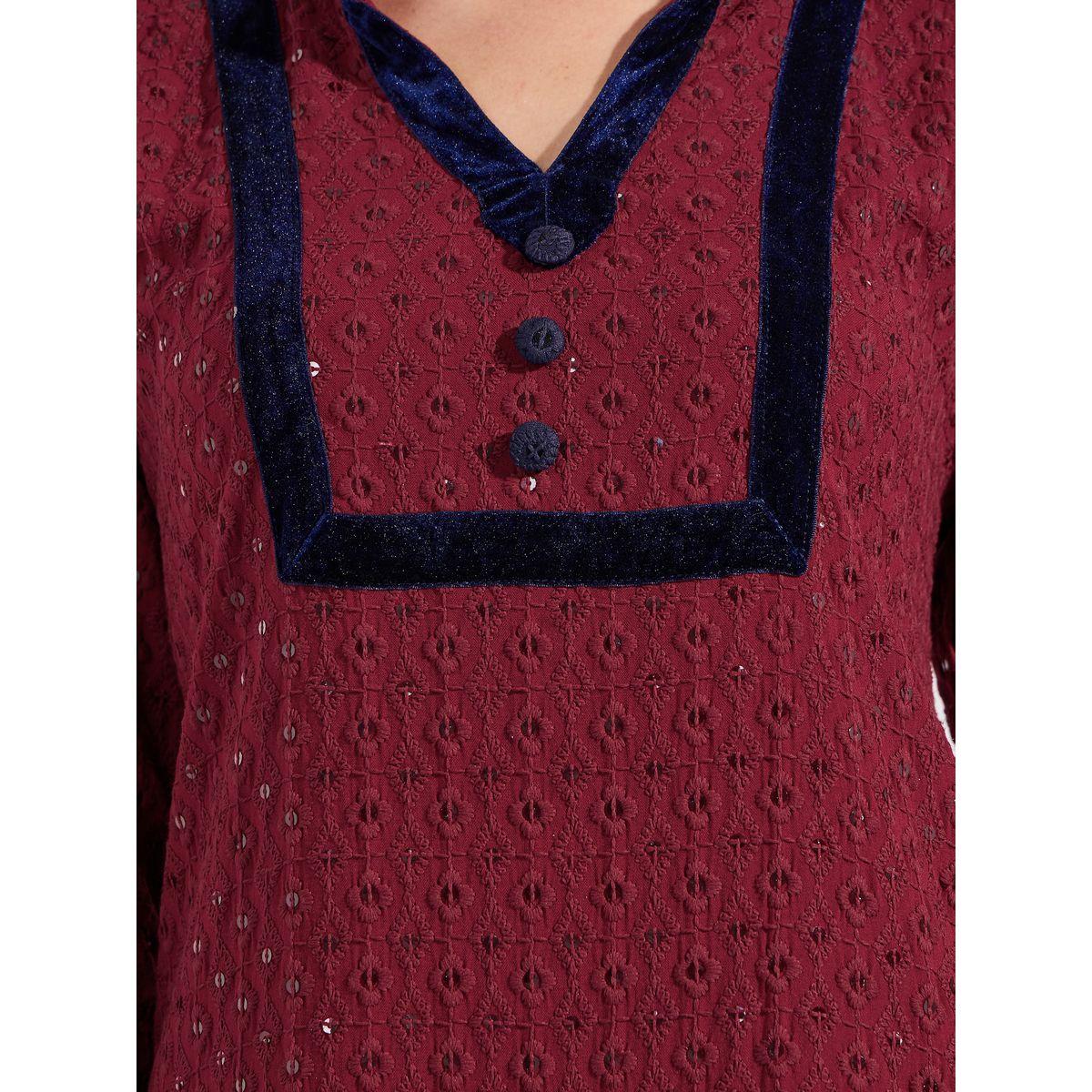 Maxim Creation X Styli  Sequined Embroidery Kaftan with Velvet Patchwork-women-arabicclothing-kaftan-image-4