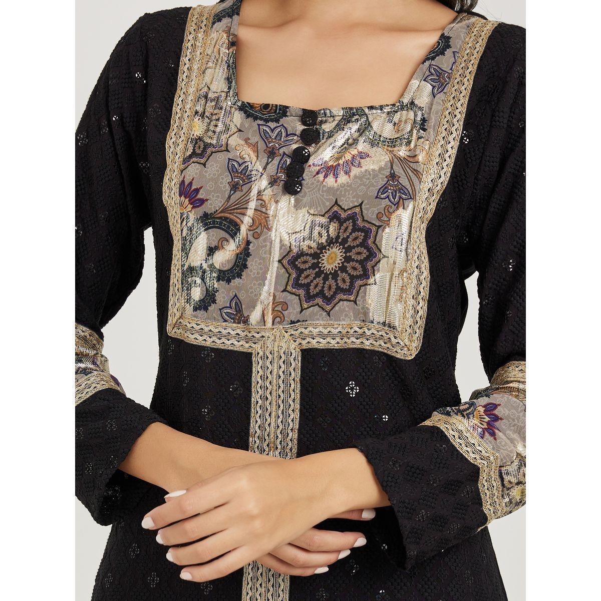 Maxim Creation X Styli  Embroidered Kaftan with Patchwork Detail-women-arabicclothing-kaftan-image-3