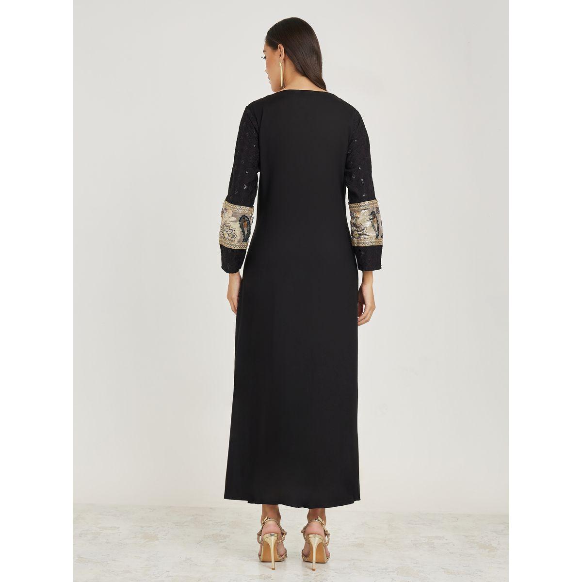 Maxim Creation X Styli  Embroidered Kaftan with Patchwork Detail-women-arabicclothing-kaftan-image-4
