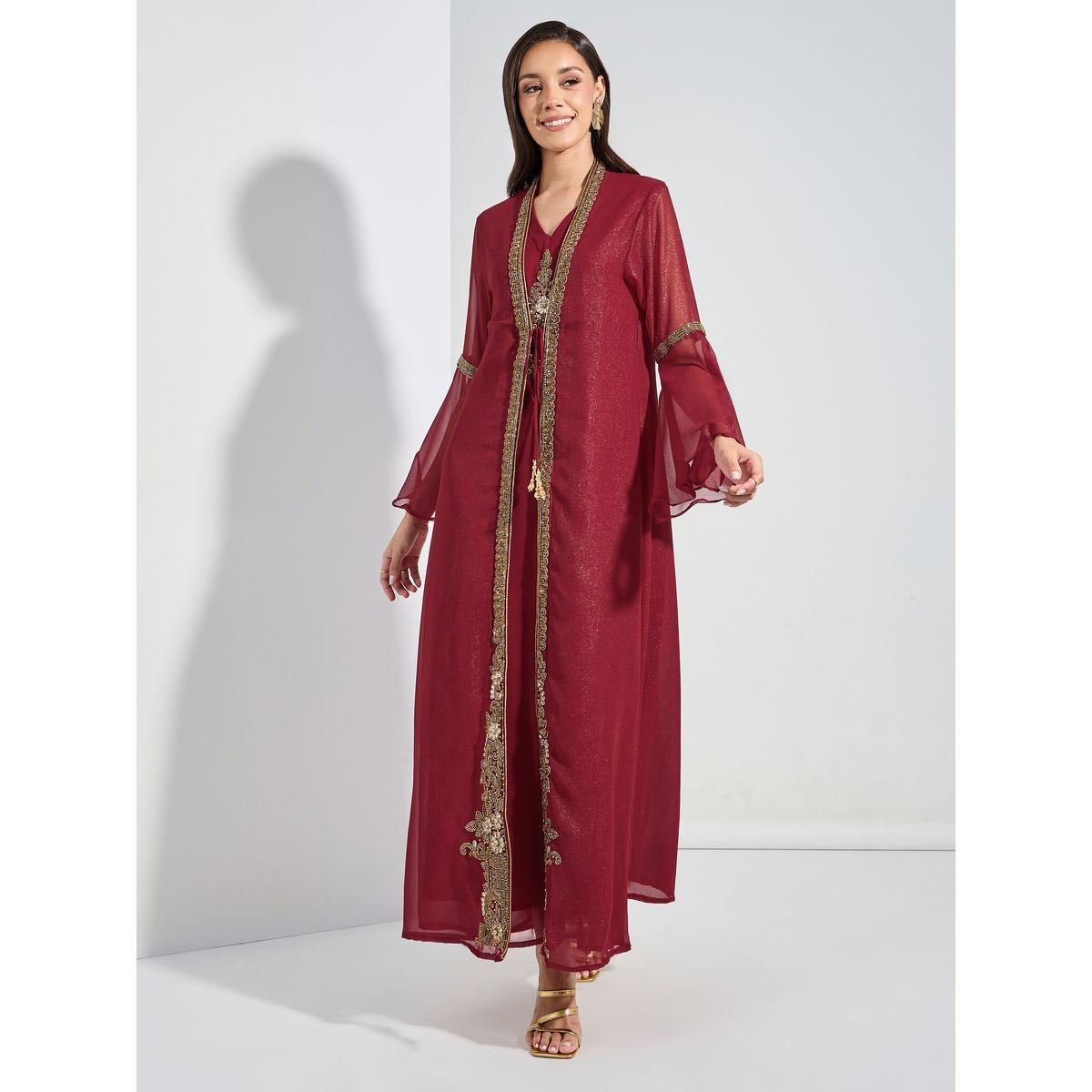 قفطان بتفاصيل مُطرّزة مع اربطة ماكسيم كرييشن × ستايلي-women-arabicclothing-kaftan-image-1