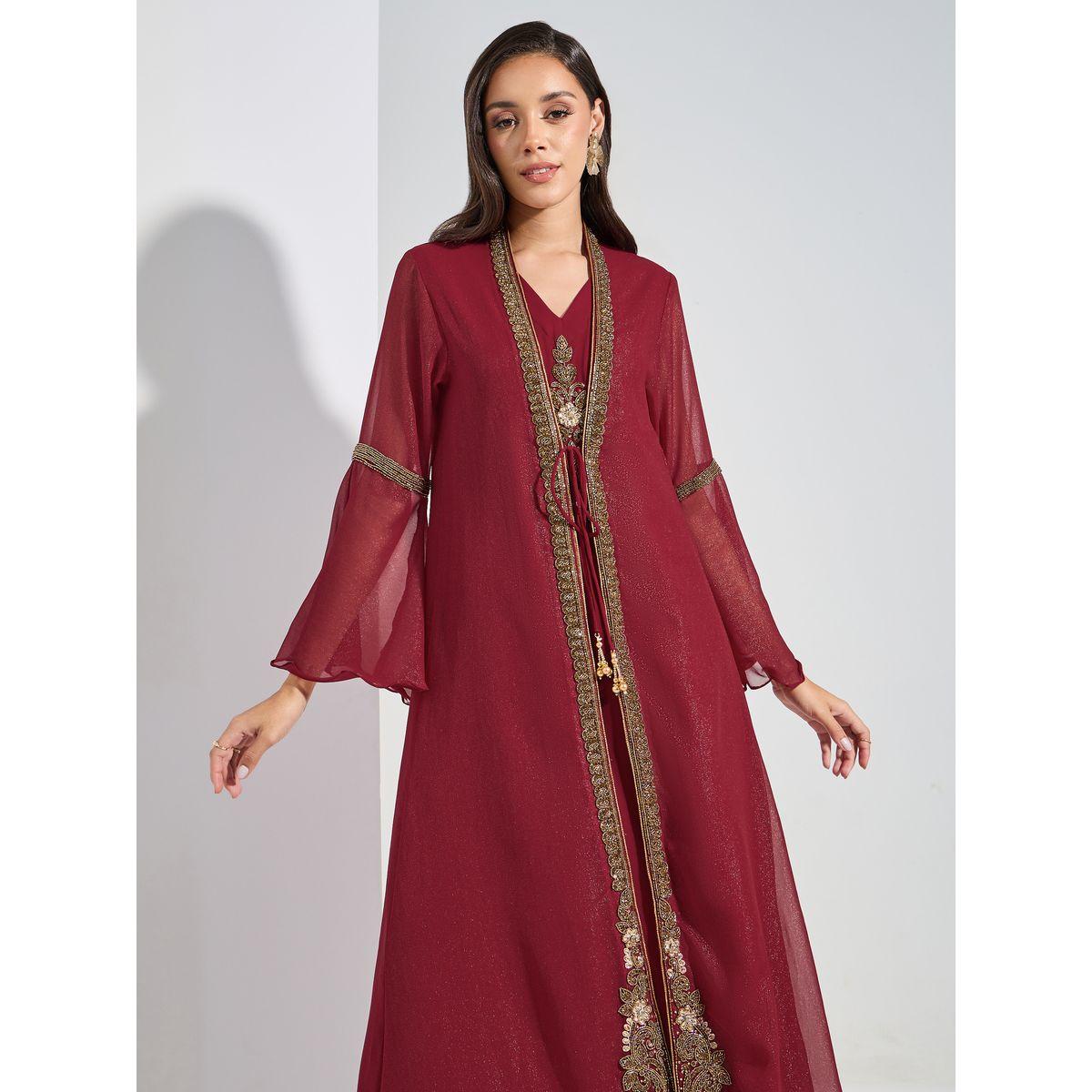 قفطان بتفاصيل مُطرّزة مع اربطة ماكسيم كرييشن × ستايلي-women-arabicclothing-kaftan-image-5