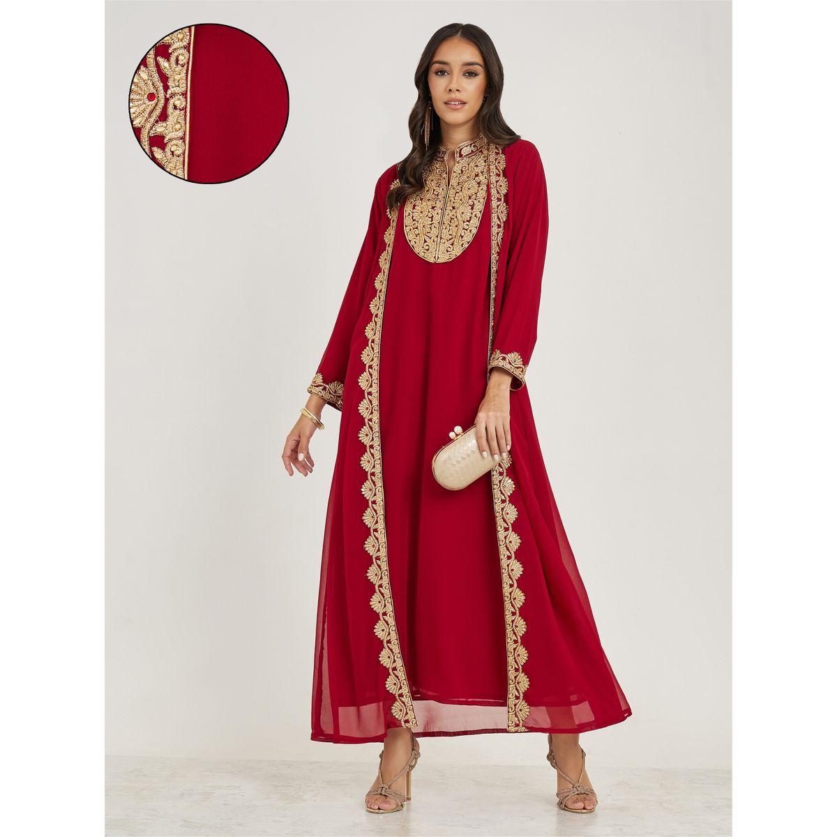 Maxim Creation X Styli  Embroidery Detail Kaftan with Jacket-women-arabicclothing-kaftan-image-1