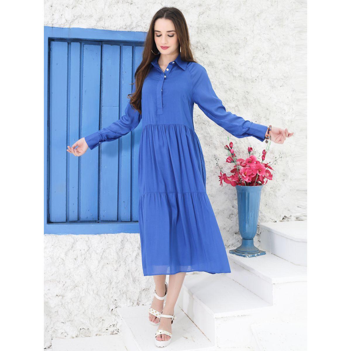 Sera X Styli  Solid Tiered Cuffed Sleeve Shirt Midi Dress-women-clothing-dresses-image-5