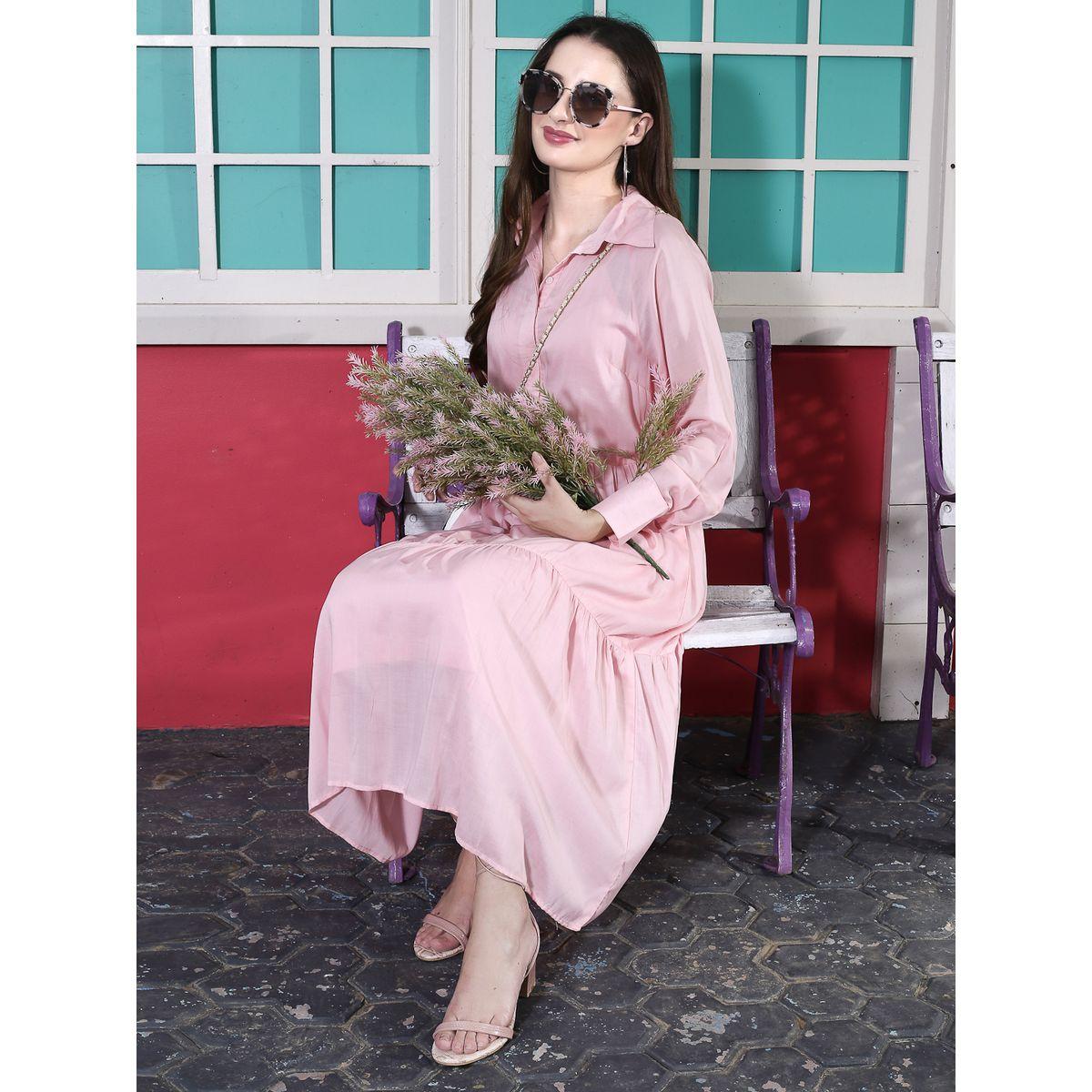 Sera X Styli  Solid Tiered Cuffed Sleeve Shirt Midi Dress-women-clothing-dresses-image-1