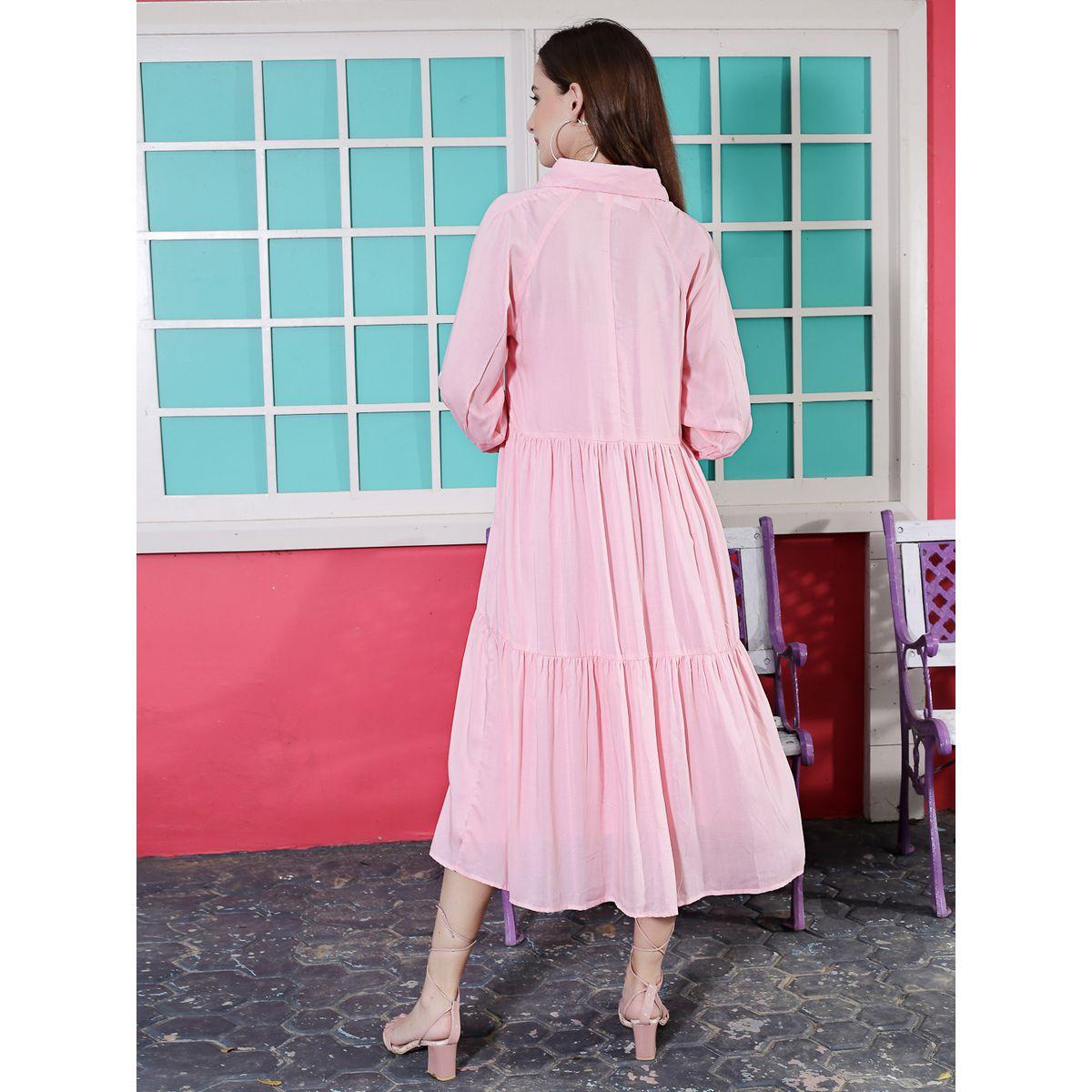 Sera X Styli  Solid Tiered Cuffed Sleeve Shirt Midi Dress-women-clothing-dresses-image-3