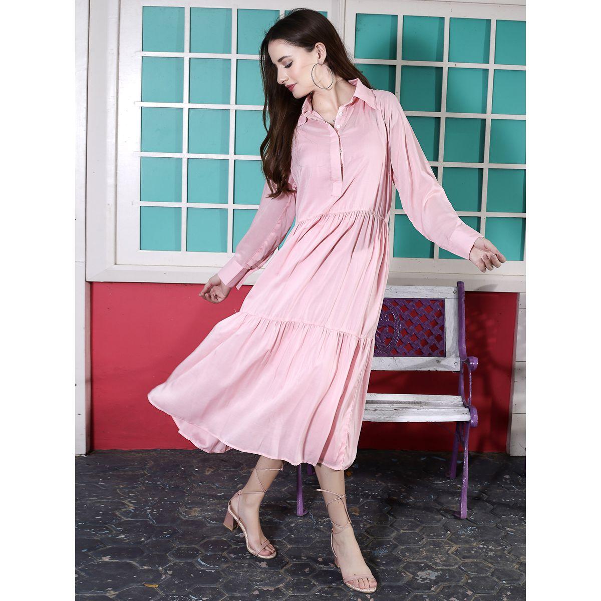Sera X Styli  Solid Tiered Cuffed Sleeve Shirt Midi Dress-women-clothing-dresses-image-5