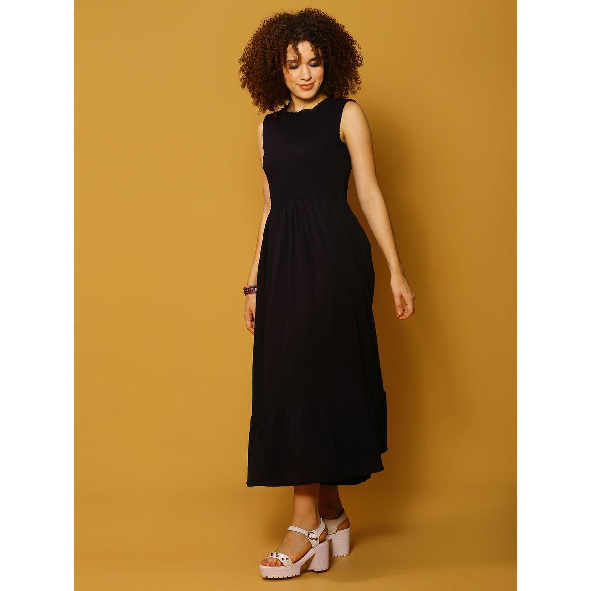 فستان طويل سادة بتفاصيل مزمومة سيرا × ستايلي-women-clothing-dresses-image-2