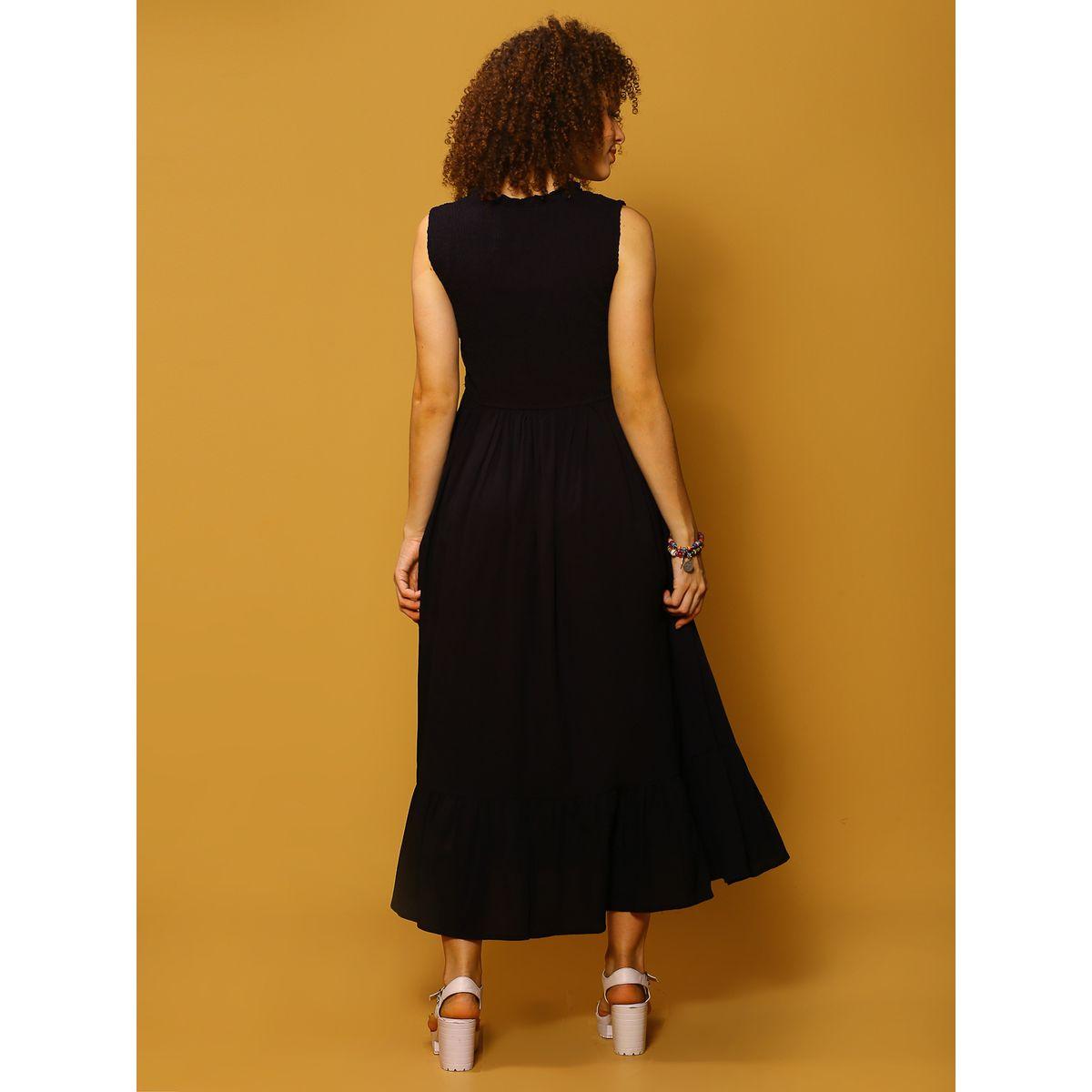 فستان طويل سادة بتفاصيل مزمومة سيرا × ستايلي-women-clothing-dresses-image-3
