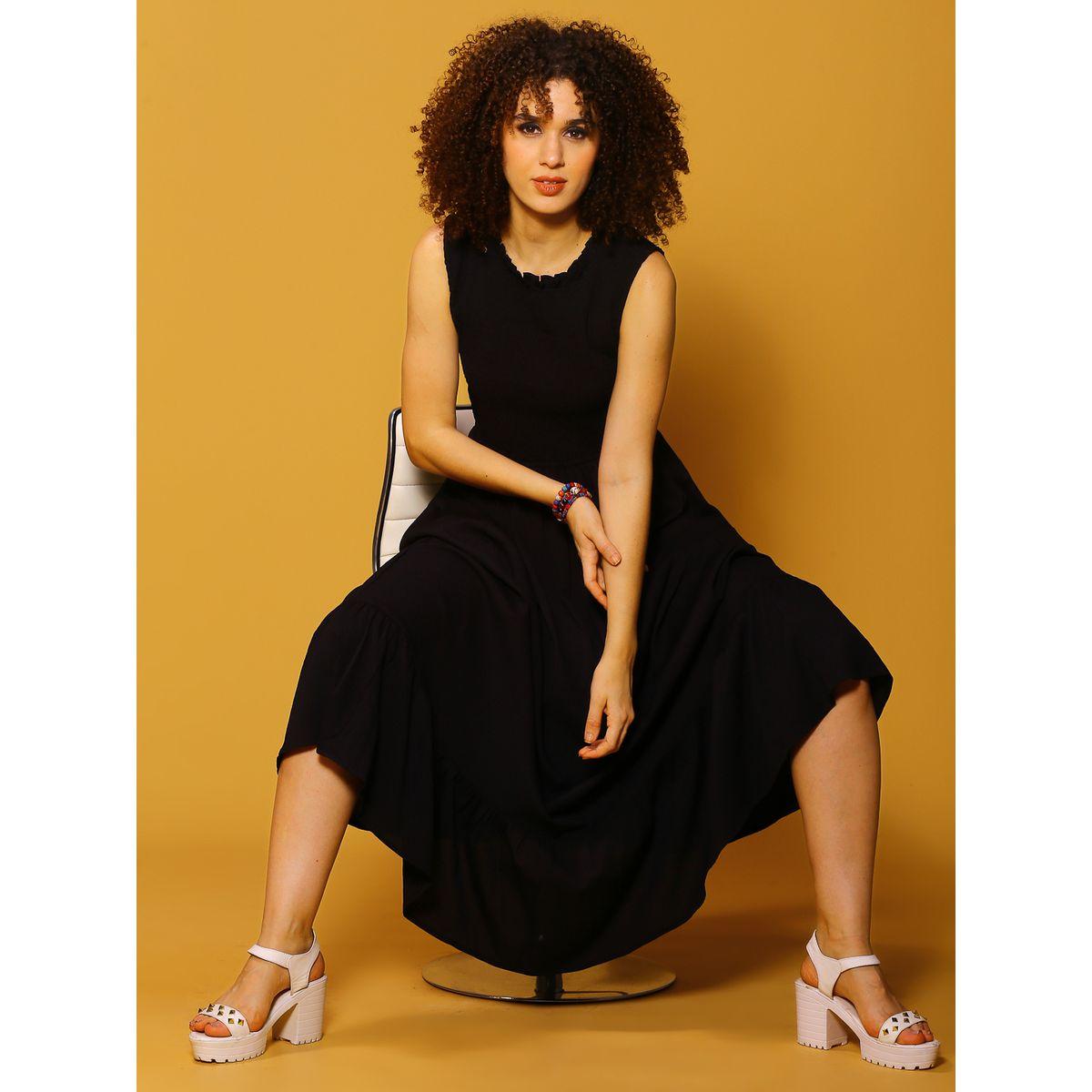 فستان طويل سادة بتفاصيل مزمومة سيرا × ستايلي-women-clothing-dresses-image-5