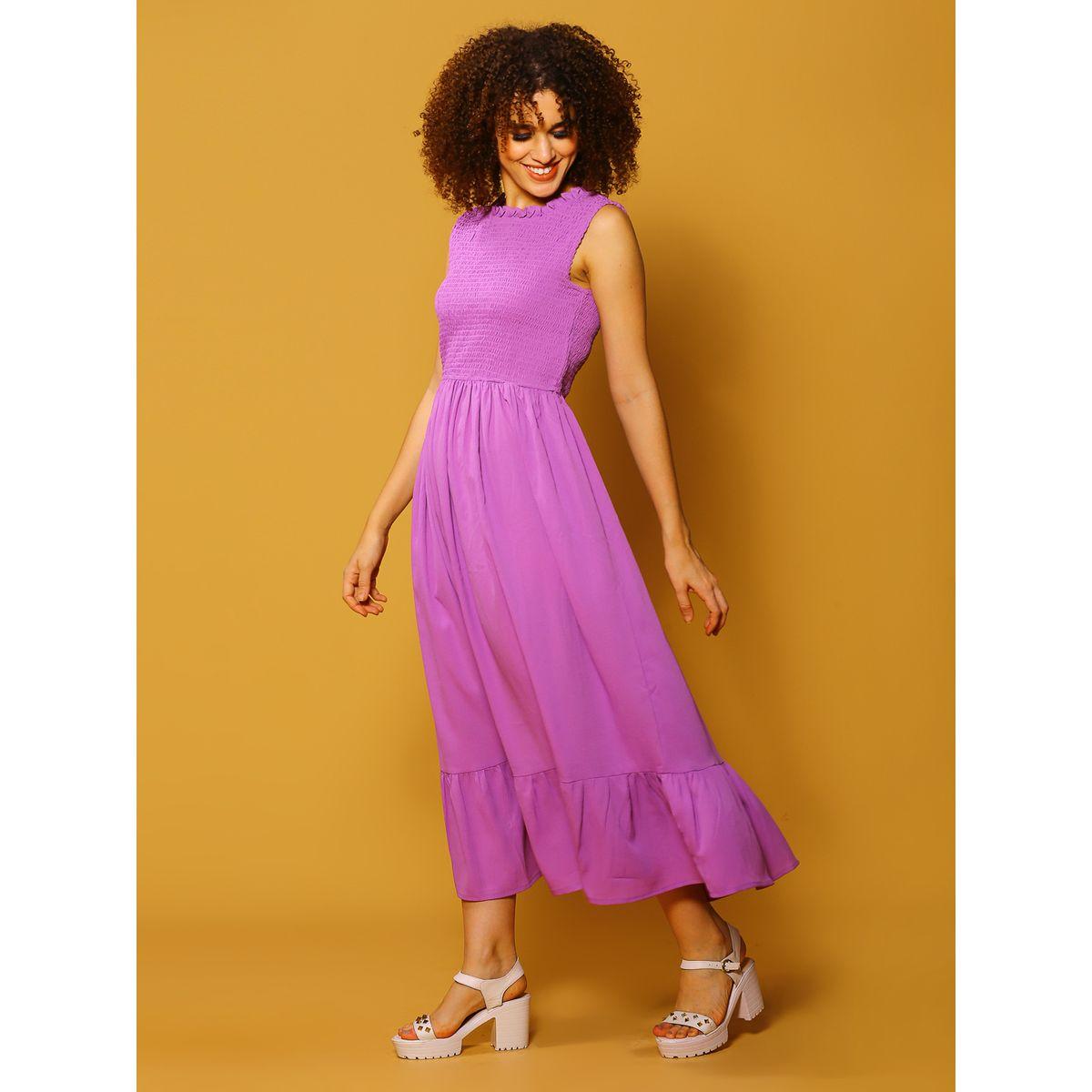 فستان طويل سادة بتفاصيل مزمومة سيرا × ستايلي-women-clothing-dresses-image-2